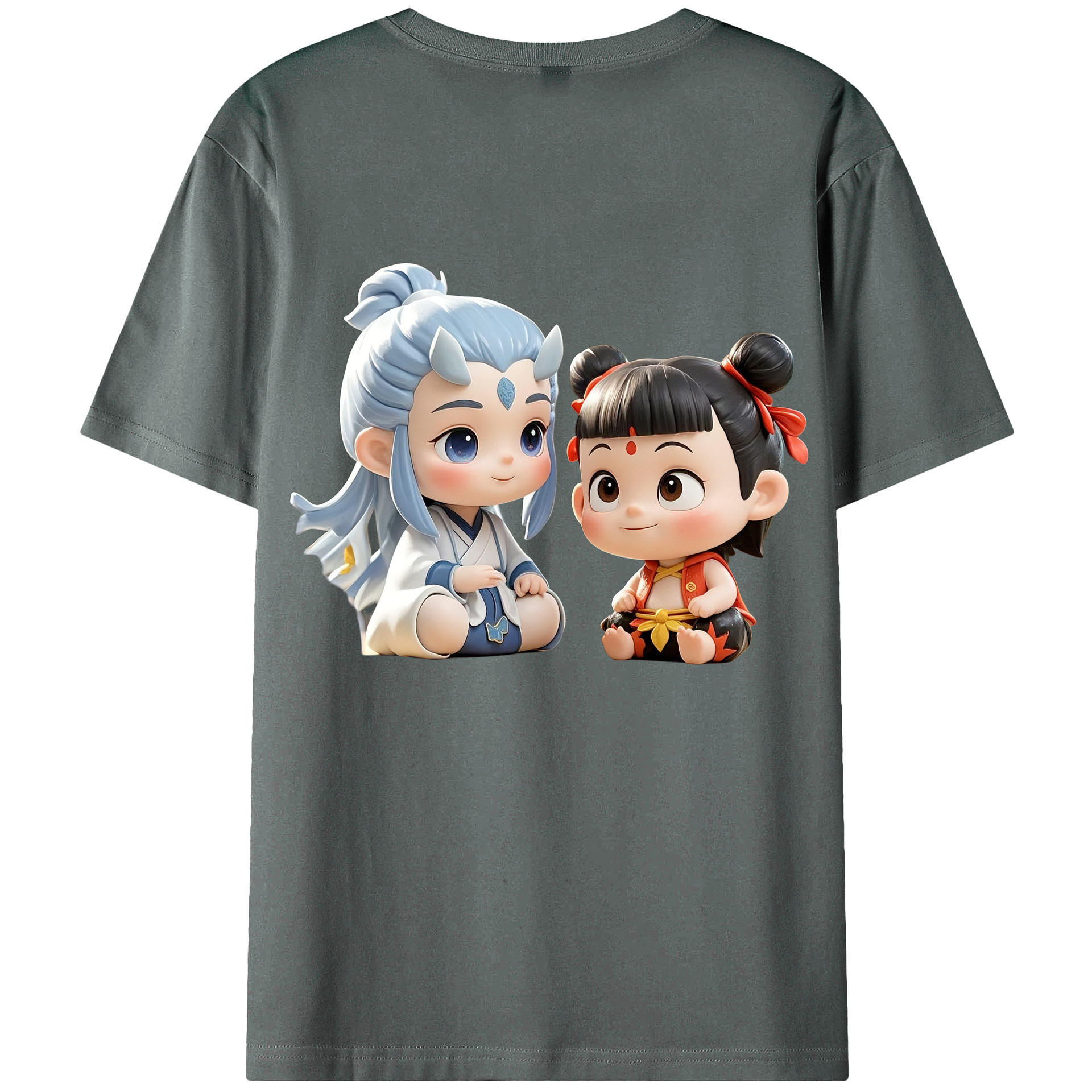 （画像用） Ne Zha 2 ナタ 魔童の大暴れ 綿100％ メンズ半袖Tシャツ（バックプリント） 通気性
